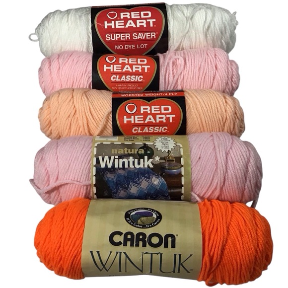 Other - Yarn Bundle Caron Red Heart Wintuk Knitting Crochet White Pink Lily